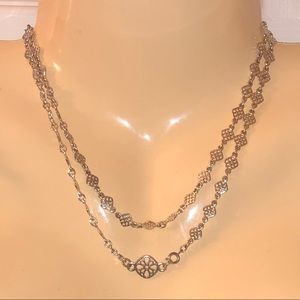 STELLA & DOT Layered Long Silver Tone Boho Signed Necklace